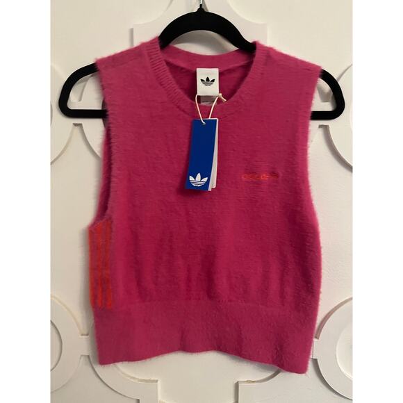 NEW ADIDAS ORIGINALS Fluffy Knitted Vest Women's Size Large Pink JW3648 - Picture 7 of 8